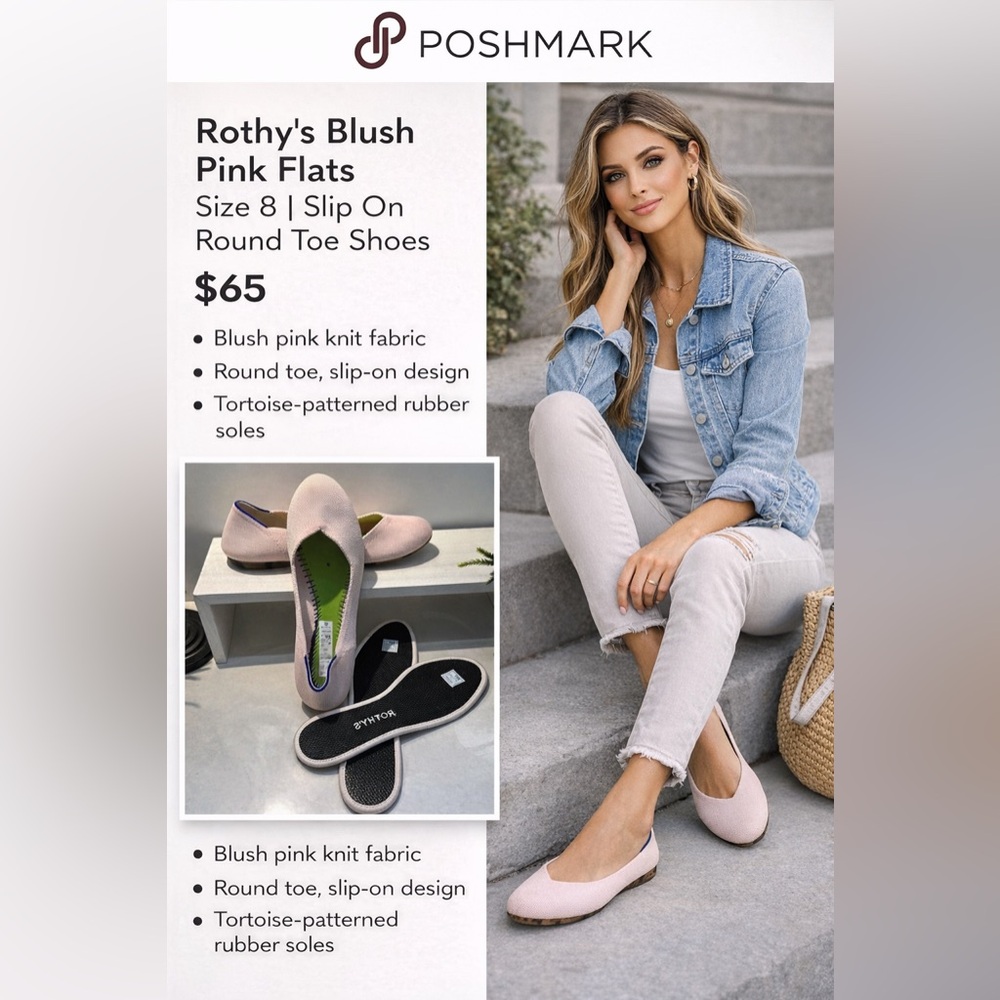 Rothy’s Blush Pink Flats Size 8 Round Toe Slip On Tortoise Sole